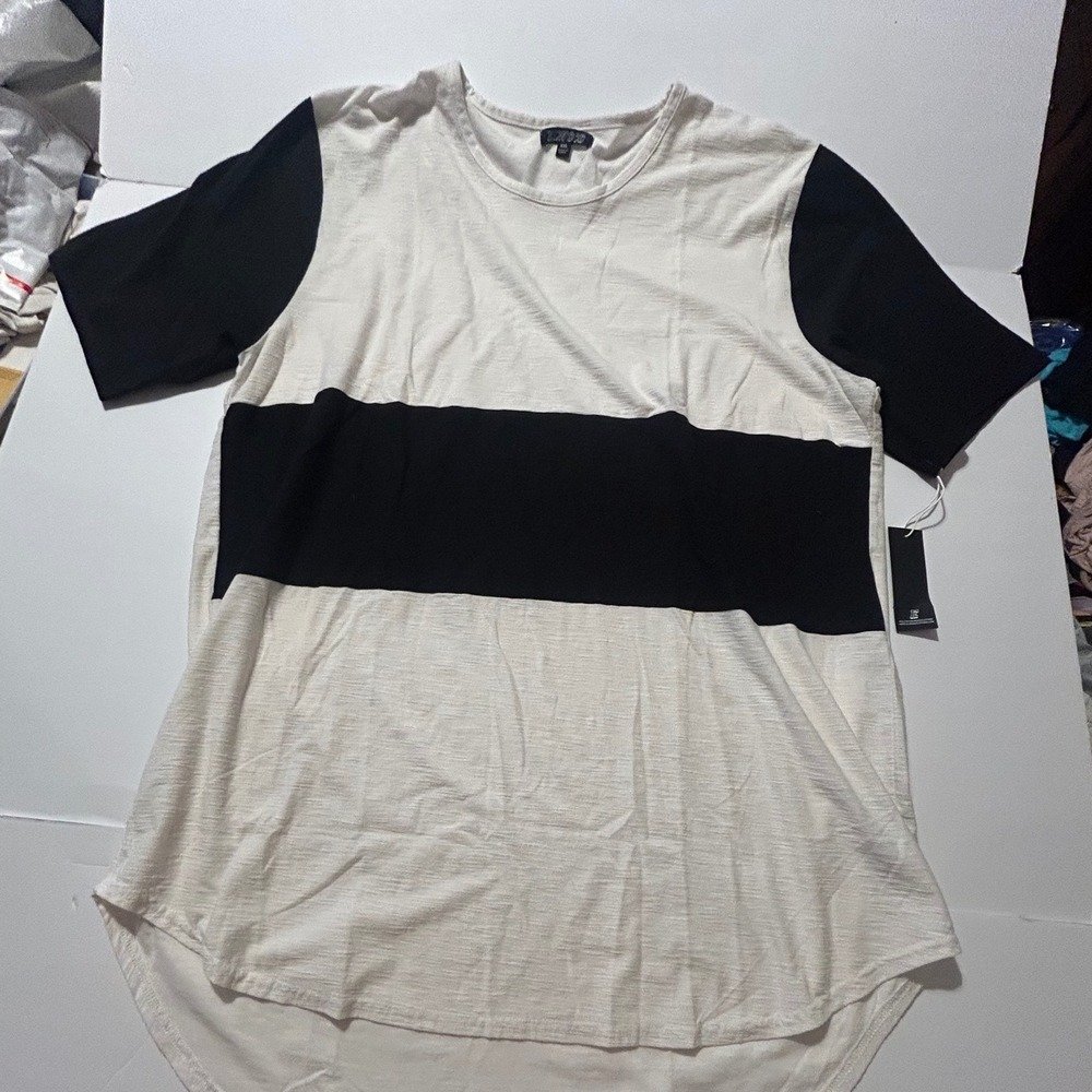 Elwood Mens XXL Colorblock T-Shirt White Black Curved Hem Trendy Athletic Core